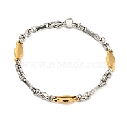 Two Tone 304 Stainless Steel Oval & Bar Link Chain Bracelet, Golden & Stainless Steel Color, 9 inch(22.9cm), Wide: 7mm(BJEW-B078-25GP)
