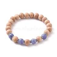 Round Natural Quartz(Dyed) Beaded Stretch Bracelets, with Natural Wood Beads and Alloy Spacer Beads, Inner Diameter: 2-1/4 inch(5.6cm)(BJEW-JB05607-05)