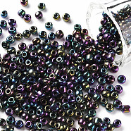 (Repacking Service Available) (Repacking Service Available) 6/0 Glass Seed Beads, Iris Round, Colorful, 4mm, Hole: 1mm, about 12g/bag(SEED-C018-4mm-603)