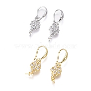 Brass Micro Pave Cubic Zirconia Earring Hooks, Ear Wire, For Half-drilled Bead, Clear, Flower, Mixed Color, 32mm, Pin: 1mm(KK-G374-09)