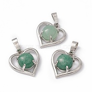 Natural Green Aventurine Pendants, Heart Charms, with Platinum Tone Brass Findings, Cadmium Free & Nickel Free & Lead Free, 21.5x19.5x7.5~8mm, Hole: 7.5x5mm(G-P484-04P-01)