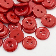 Acrylic Sewing Buttons for Costume Design, Plastic Shirt Buttons, 2-Hole, Dyed, Flat Round, Dark Red, 15x2mm, Hole: 1mm(BUTT-E087-B-07)