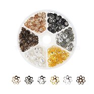 Iron Bead Caps, Flower, Multi-Petal, Mixed Color, 6x1mm, Hole: 1mm, 600pcs/box(IFIN-CJ0001-09)