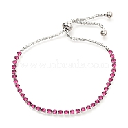 Adjustable 304 Stainless Steel Rhinestone Strass Chains Slider Bracelets, Bolo Bracelets, with Box Chains, Stainless Steel Color, Rose, 1/8 inch(0.3cm), Inner Diameter: 1-1/2 inch(3.8cm)(BJEW-B008-01D)