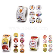 3 Roll 3 Style Self Adhesive Paper Stickers, for Birthday Party, Decorative Presents, Flat Round with Word Happy Birthday, Mixed Color, 25~38mm, 500pcs/roll, 1 roll/style(DIY-SZ0003-07)