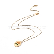 Enamel Oval with Birth Flower Pendant Necklace, Golden 304 Stainless Steel Jewelry for Women, October Marigold, 15.67~16.26 inch(39.8~41.3cm)(STAS-H174-02G-J)