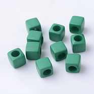 Solid Color Acrylic European Beads, Cube Large Hole Beads, Sea Green, 7x7x7mm, Hole: 4mm, about 1900pcs/500g(SACR-T001-02D)