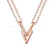 SHEGRACE Wonderful 925 Sterling Silver Necklaces, with AAA Cubic Zircon Paved V Pendant, Rose Gold, 15.7 inch(40cm)(JN655B)