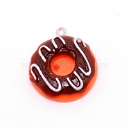 Resin Pendants, with Platinum Plated Iron Loops, Imitation Food, Doughnut, Coconut Brown, 29x24.5x8mm, Hole: 2mm(RESI-TAC0003-12)