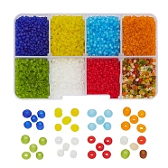 8 Colors Glass Seed Beads, Frosted Colors, Round, Mixed Color, 2mm, Hole: 1mm, about 15g/color(SEED-YW0001-62)