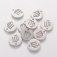 304 Stainless Steel Charms, Flat Round with Constellation/Zodiac Sign, Virgo, 12x1mm, Hole: 1.5mm(STAS-Q201-T095-6)