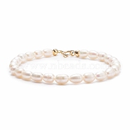 Grade A Natural Pearl Beaded Bracelets with Brass Spring Ring Clasps for Women, White, 7-7/8 inch(20cm)(BJEW-JB08037)