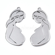 201 Stainless Steel Pendants, Pregnant Woman, Stainless Steel Color, 41x18x1mm, Hole: 2mm(STAS-N098-069P)