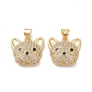 Brass Micro Pave Cubic Zirconia Pendants, Real 16K Gold Plated, Dog Charms, Clear, 16x17x6.5mm, Hole: 5x3mm(KK-M240-10F)