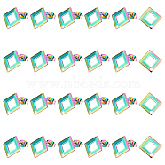 24Pcs Ion Plating(IP) 304 Stainless Steel Stud Earring Findings, Rhombus, Rainbow Color, 13.5x13.5mm, Hole: 1.2mm, Pin: 0.7mm(STAS-UN0040-06)