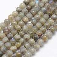 Natural Labradorite Beads Strands, Grade A-, Round, 6mm, Hole: 1mm, about 66pcs/strand, 15.3 inch(39cm)(G-P322-33-6mm)