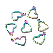 Ion Plating(IP) 304 Stainless Steel Open Pendants,, Heart, Hollow, Rainbow Color, 10x14x0.8mm, Hole: 1.4mm(STAS-F187-03M)