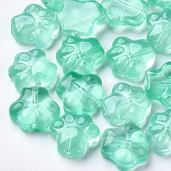Transparent Spray Painted Glass Beads, Dog's Paw, Turquoise, 11x12x4.5mm, Hole: 1mm(GGLA-S054-008A-03)