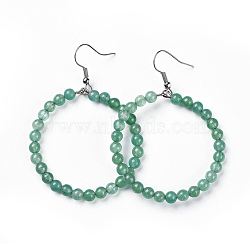 Natural Aventurine Dangle Earrings, with Stainless Steel Hook, Ring, 60~61x44mm, Pin: 0.6mm(X-EJEW-K077-A09)