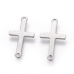 201 Stainless Steel Links connectors, Sideways Cross, Stainless Steel Color, 23x12.5x1.5mm, Hole: 1.4mm(X-STAS-L217-06P)