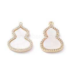 Rack Plating Brass Pendants, with Cubic Zirconia & Shell, Long-Lasting Plated, Gourd, Real 18K Gold Plated, 20x13x2.3mm, Hole: 1.2mm(KK-A183-15G)