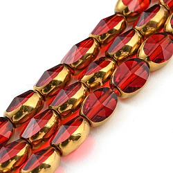 Electroplate Transparent Glass Beads Strands, with Golden Plated Edge, Faceted Oval, FireBrick, 8~9x6.5x5mm, Hole: 1.2mm, about 37pcs/strand, 23.78 inch(60.4cm)(EGLA-G037-03A-HP01)