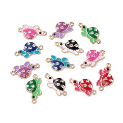 Alloy Enamel Connector Charms, Tortoise Links with Crystal Rhinestone, Light Gold, Cadmium Free & Nickel Free & Lead Free, Mixed Color, 23x12x3mm, Hole: 1.5mm(ENAM-I054-04)