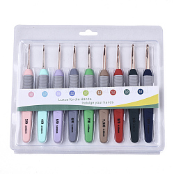 Aluminum Diverse Size Crochet Hooks Set, with ABS Plastic Handle, for Braiding Crochet Sewing Tools, Light Gold, Mixed Color, 158x16x11mm, pin: 2mm/2.5mm/3mm/3.5mm/4mm/4.5mm/5mm/5.5mm/6mm, 9pcs/set(TOOL-S015-011)