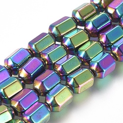 Magnetic Synthetic Hematite Beads Strands, Vacuum Plating, Hexagonal Prisms, Multi-color Plated, 5.3x7.5mm, Hole: 1.2mm, about 54pcs/Strand, 16.54 inch(42cm)(G-G826-04)