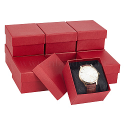 Square Paper Watch Storage Boxes, with Pillow, Jewelry Gift Box for Waist Watch Storage, Indian Red, 8.6x8x5.2cm(CON-WH0087-30C)