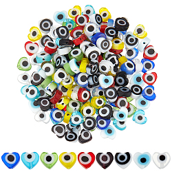 SUPERFINDINGS 180Pcs 9 Colors Handmade Evil Eye Lampwork Beads Strands, Heart, Mixed Color, 5x6x2mm, Hole: 1mm, 20pcs/color(LAMP-FH0001-09)