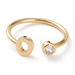 Brass Micro Pave Clear Cubic Zirconia Cuff Rings, Open Rings, Long-Lasting Plated, Real 18K Gold Plated, Letter.O, US Size 6, Inner Diameter: 17mm(RJEW-J074-01G-O)