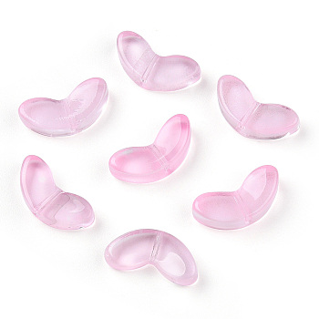 Spray Painted Transparent Glass Beads, Leaf, Pink, 6.5x14x4.5mm, Hole: 1mm