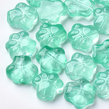 Transparent Spray Painted Glass Beads, Dog's Paw, Turquoise, 11x12x4.5mm, Hole: 1mm