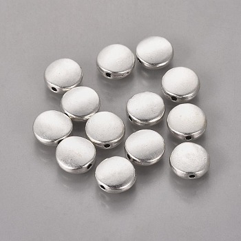 Tibetan Style Alloy Beads, Cadmium Free & Lead Free, Flat Round, Antique Silver, about 9mm in diameter, 4mm thick, hole: 1mm