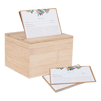 Bamboo Box, Flip Cover, with Paper Cards, Rectangle, Camel, 18x16.5x13.1cm