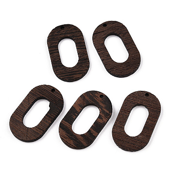 Natural Wenge Wood Pendants, Undyed, Oval Frame Charms, Coconut Brown, 38x23x3.5mm, Hole: 2mm
