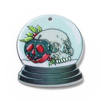 Printed  Acrylic Pendants, for Christmas, Crystal Ball with Skull Charm, 35.5x31x2mm, Hole: 1.8mm