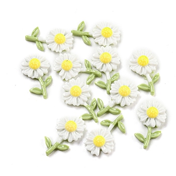 Luminous Opaque Epoxy Resin Decoden Cabochons, Glow in the Dark Flower, White, 13x7.5x3mm