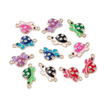 Alloy Enamel Connector Charms, Tortoise Links with Crystal Rhinestone, Light Gold, Cadmium Free & Nickel Free & Lead Free, Mixed Color, 23x12x3mm, Hole: 1.5mm