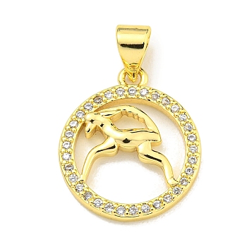 Brass Micro Pave Cubic Zirconia Pendants, Real 18K Gold Plated, Aries, 18x15x2.5mm, Hole: 4x3.5mm