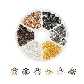 Iron Bead Caps, Flower, Multi-Petal, Mixed Color, 6x1mm, Hole: 1mm, 600pcs/box