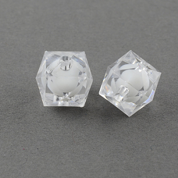 Transparent Acrylic Beads, Bead in Bead, Faceted Cube, Clear, 8x7x7mm, Hole: 2mm, about 2000pcs/500g