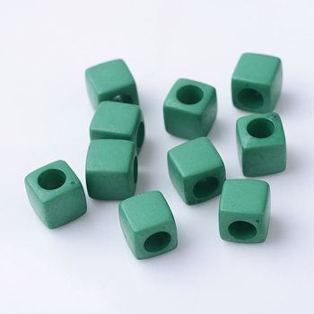 Solid Color Acrylic European Beads, Cube Large Hole Beads, Sea Green, 7x7x7mm, Hole: 4mm, about 1900pcs/500g