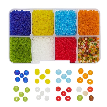8 Colors Glass Seed Beads, Frosted Colors, Round, Mixed Color, 2mm, Hole: 1mm, about 15g/color
