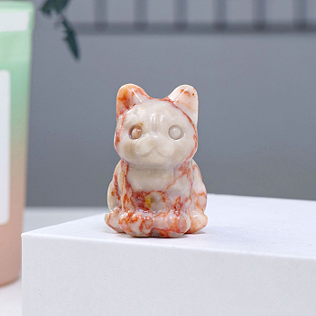 Natural Netstone Cat Figurine Display Decorations, Energy Stone Ornaments, 20x30mm