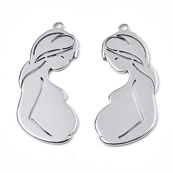 201 Stainless Steel Pendants, Pregnant Woman, Stainless Steel Color, 41x18x1mm, Hole: 2mm