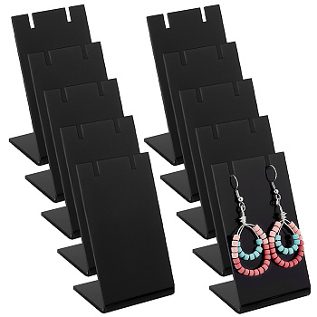 Elite Acrylic Earring Display Stands, Jewelry Display Rack, L-Shaped, Rectangle, Black, 4.5x3.5x8cm, Slot: 3mm, 10pcs/set