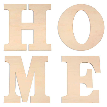Letter HOME Unfinished Wood Blank Cutouts, for DIY Crafts, Wedding, Home Decoration and Paint, 30x24~29.5x0.3cm, 4pcs/set