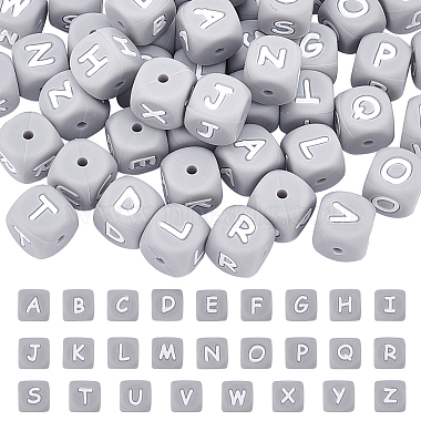 12mm Light Grey Cube Silicone Beads